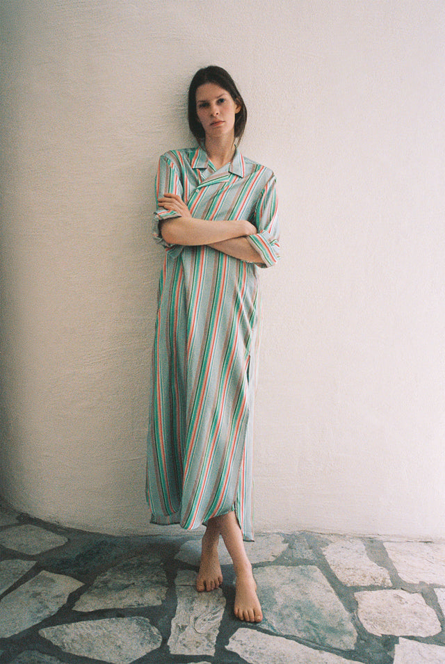 Notched Collar Shirtdress, Silk Twill